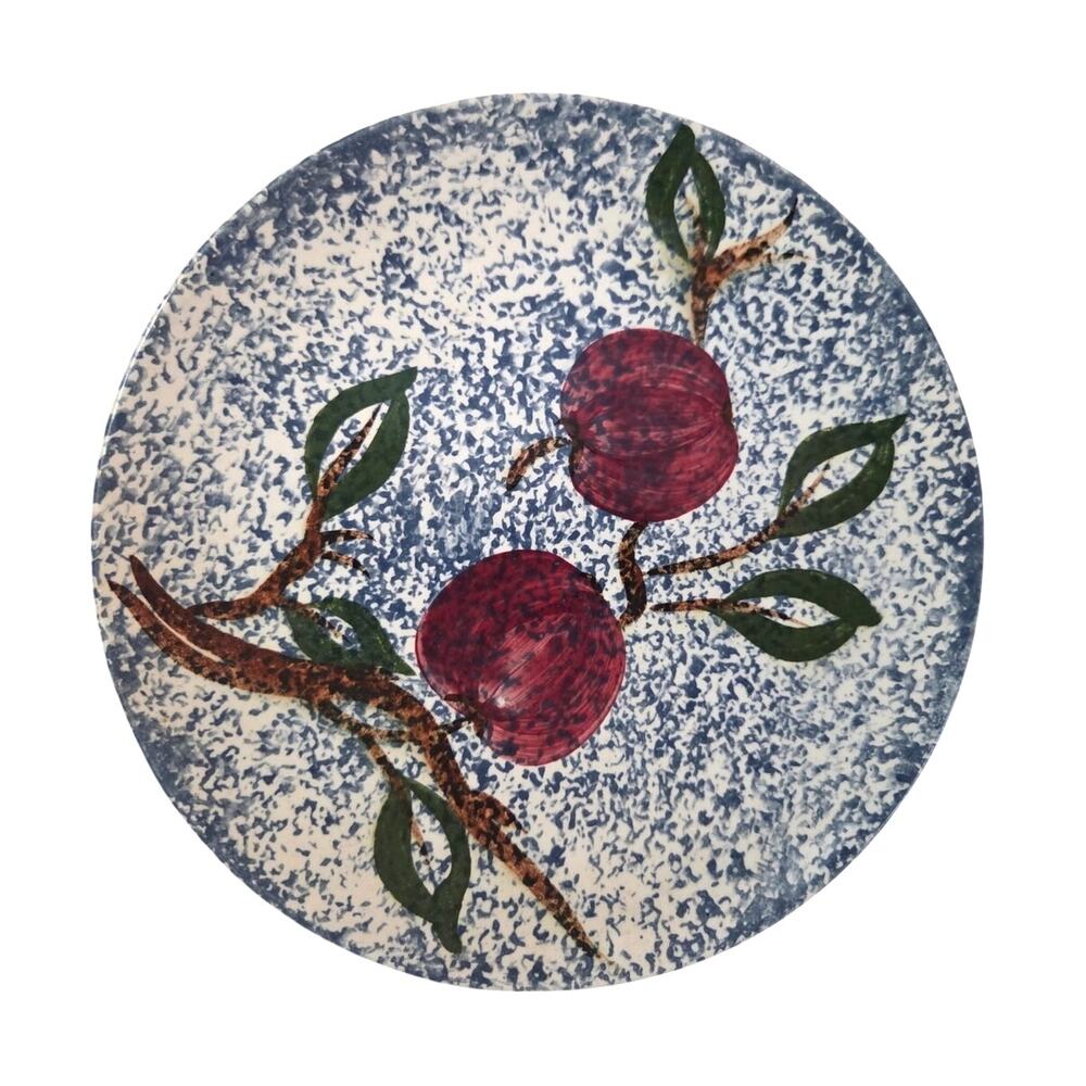 Blue Ridge Pottery Sponge Ware Apple Plate Blue Speckle Cottage Core